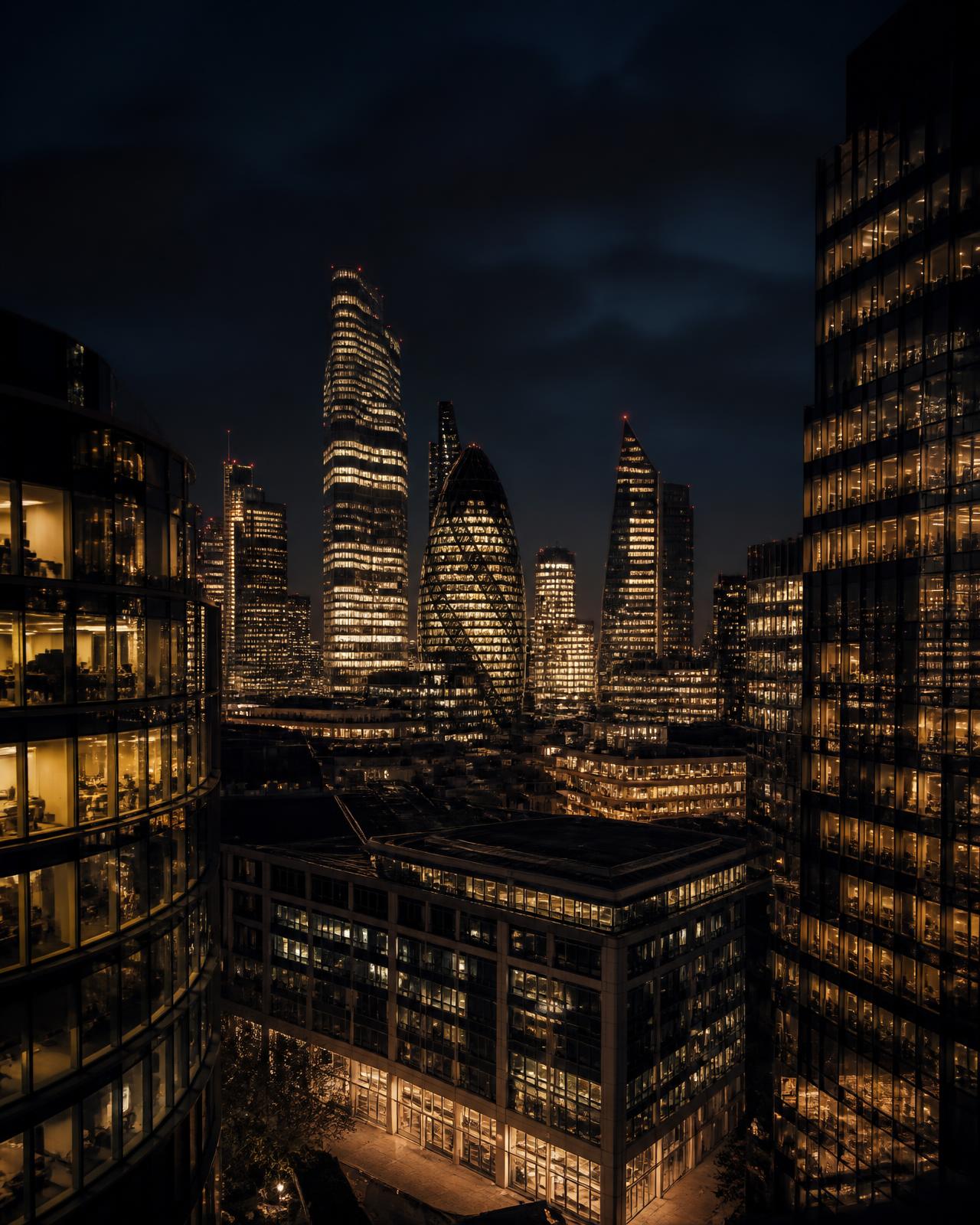 The City of London financial district at night